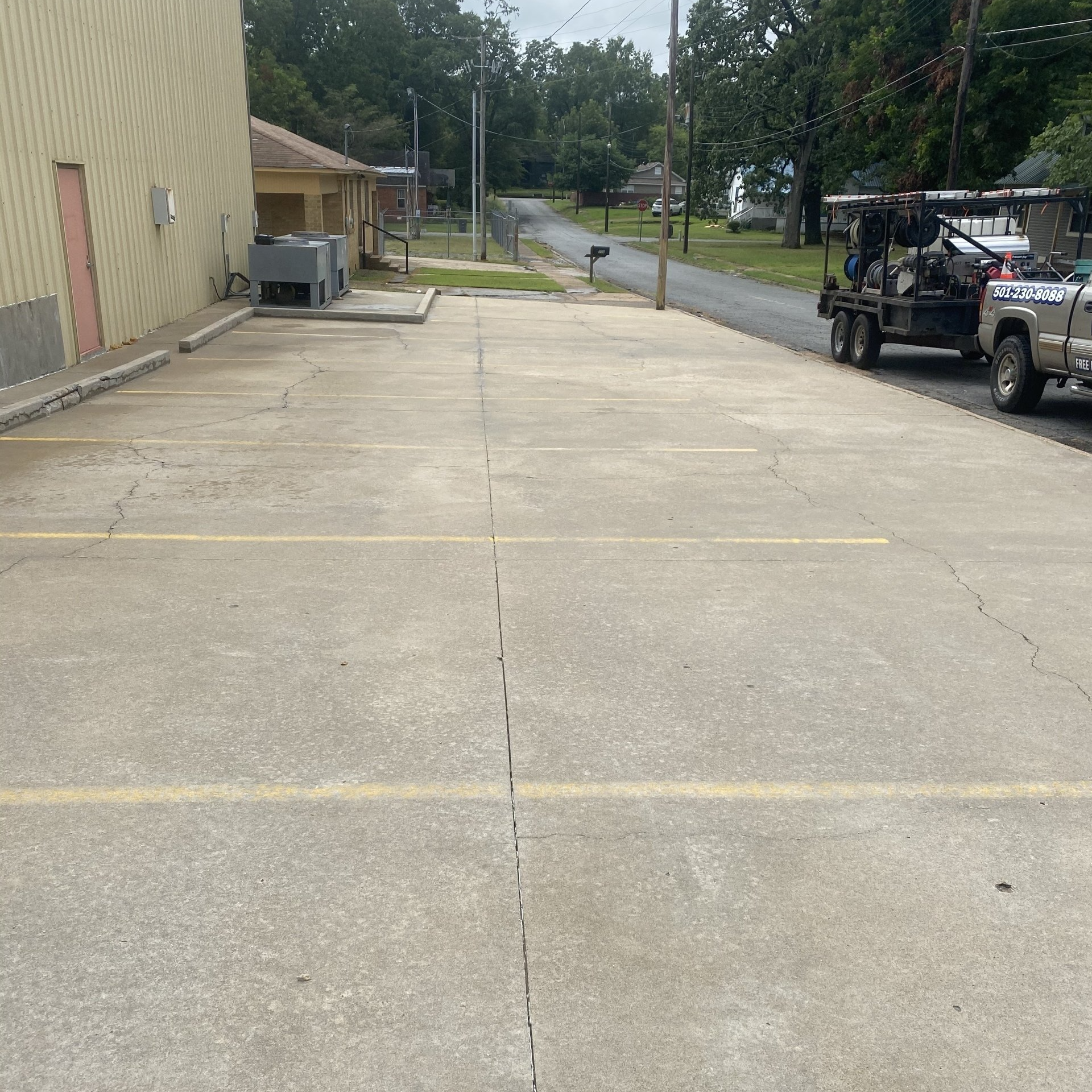 Pressure washed parking lot of commercial business in Arkansas