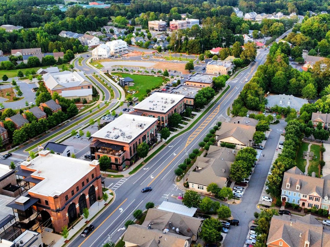 An aerial view of a city with a lot of buildings and trees