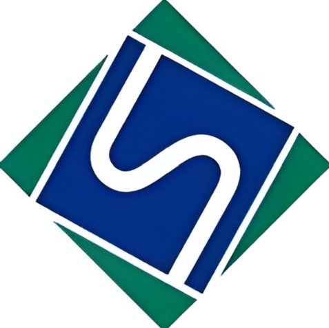 a blue and green square with the letter s on it