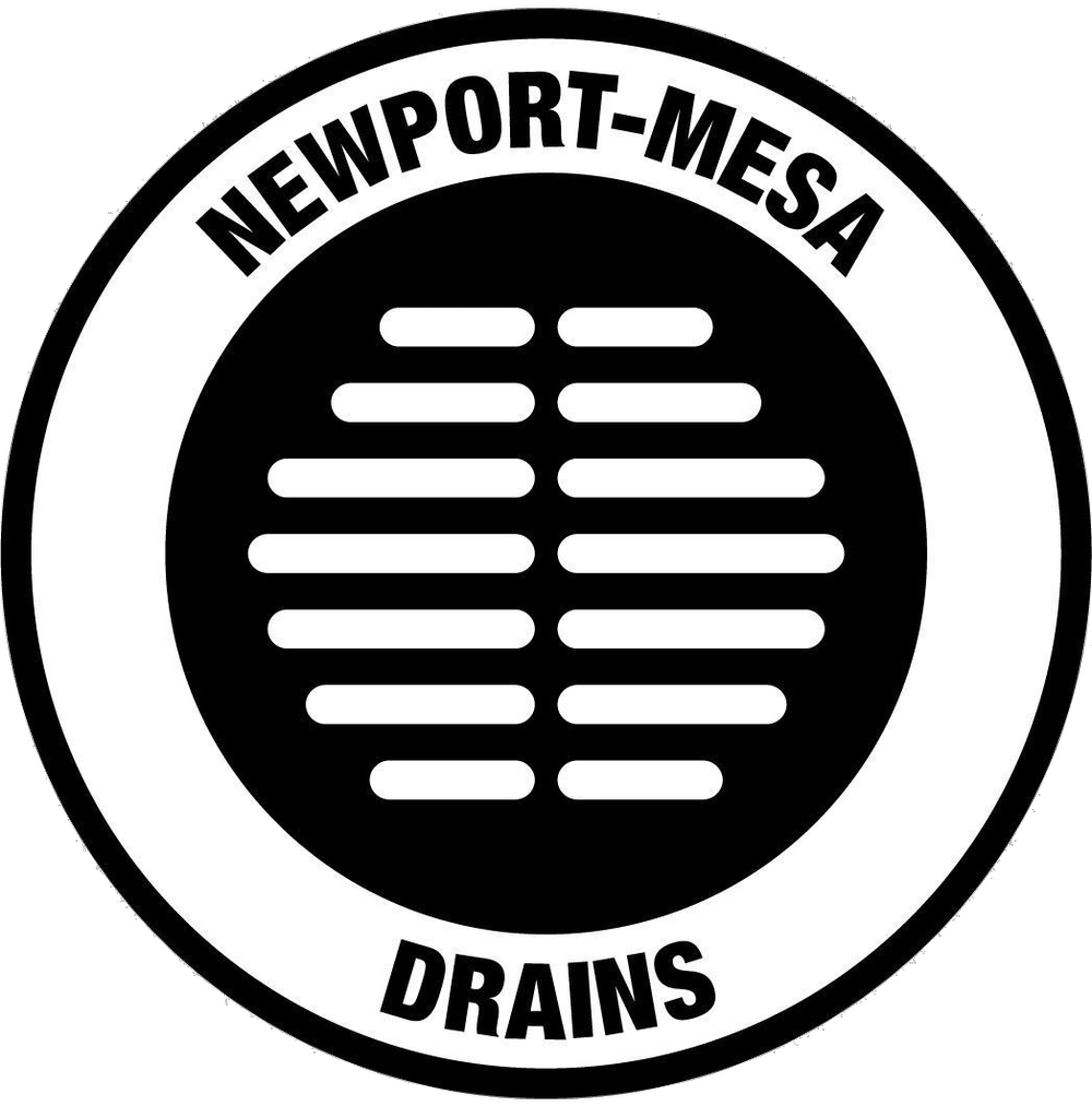 A black and white logo for newport mesa drains.