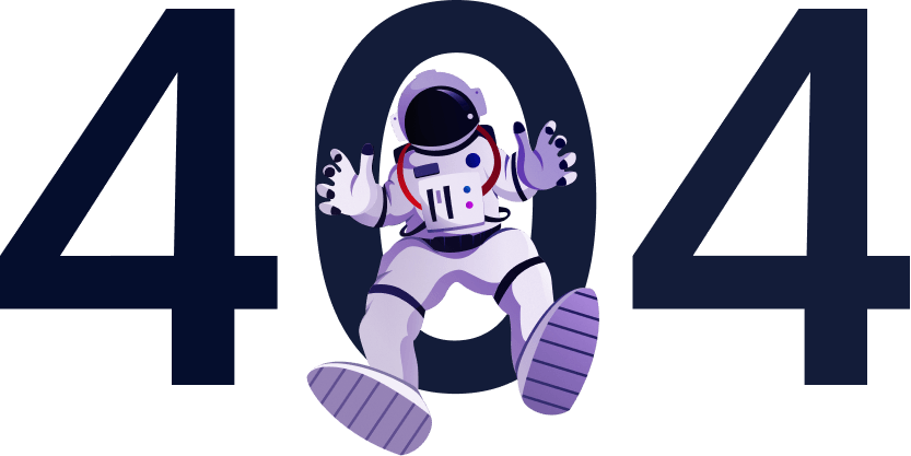 A purple astronaut is standing in front of the number 404.