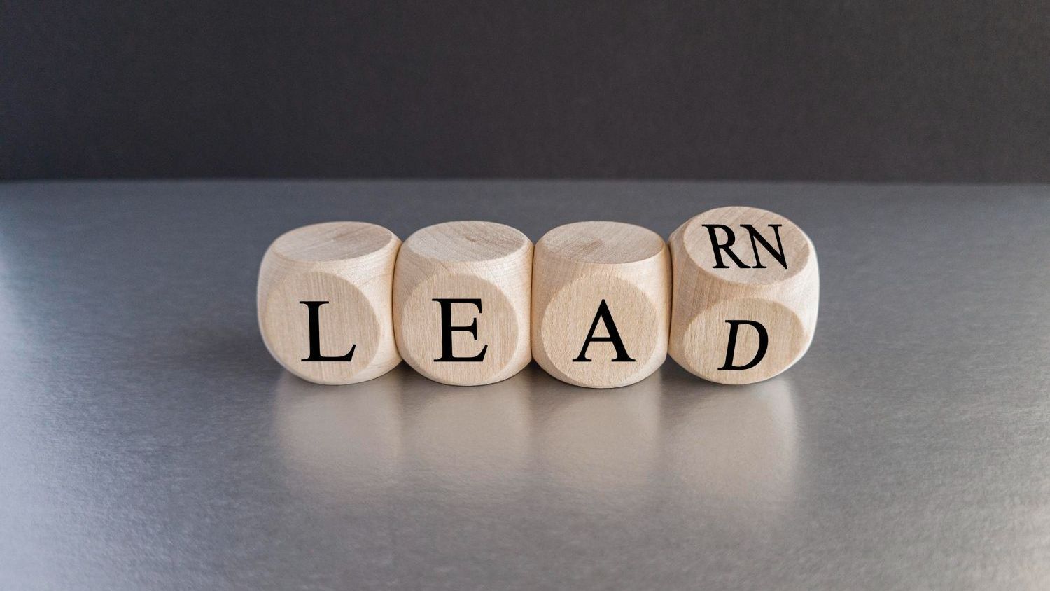 The word lead is written on wooden cubes on a table.