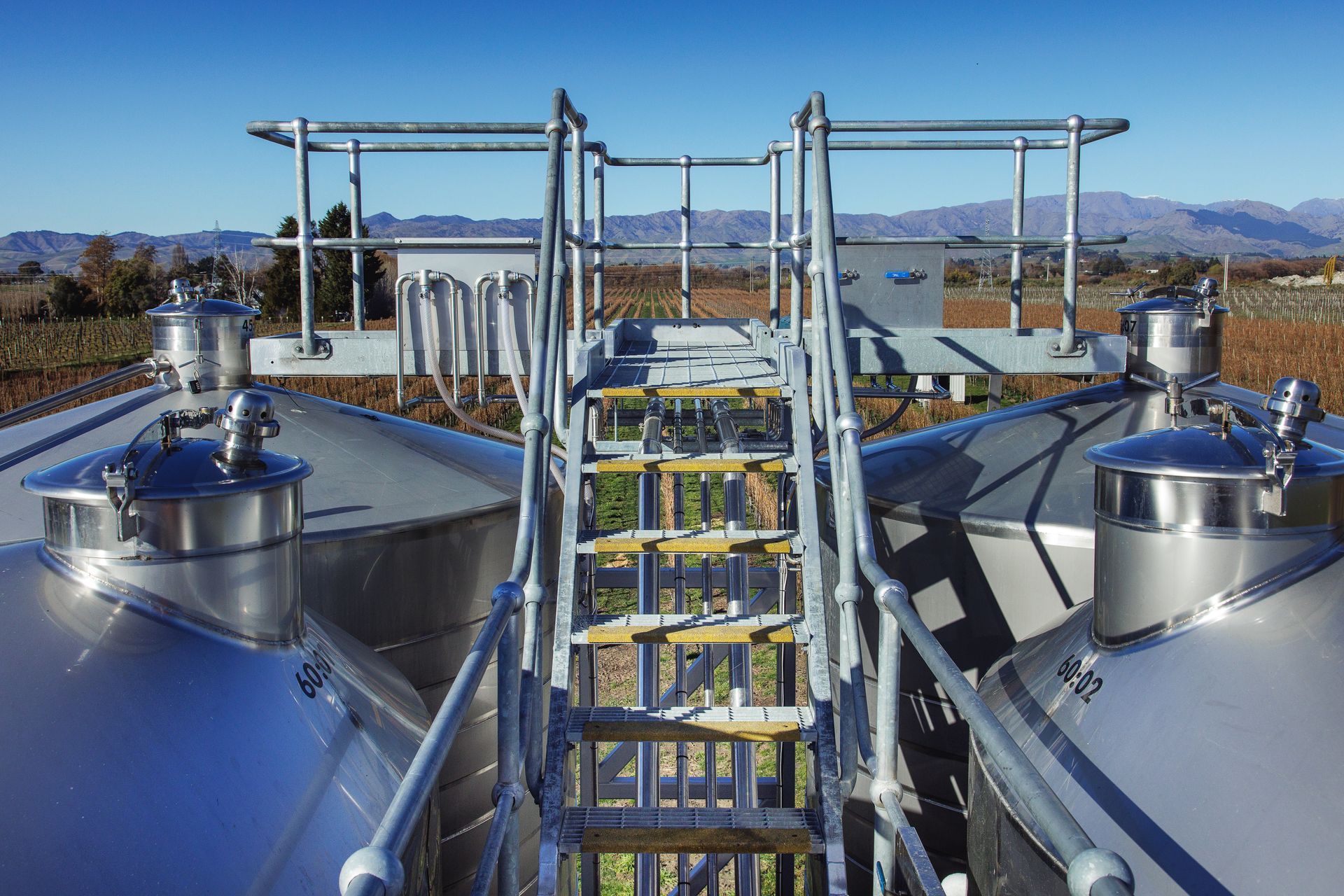 Ladder and platform at Marlborough winery, fabricated by GME Tradetech Engineering in Blenheim
