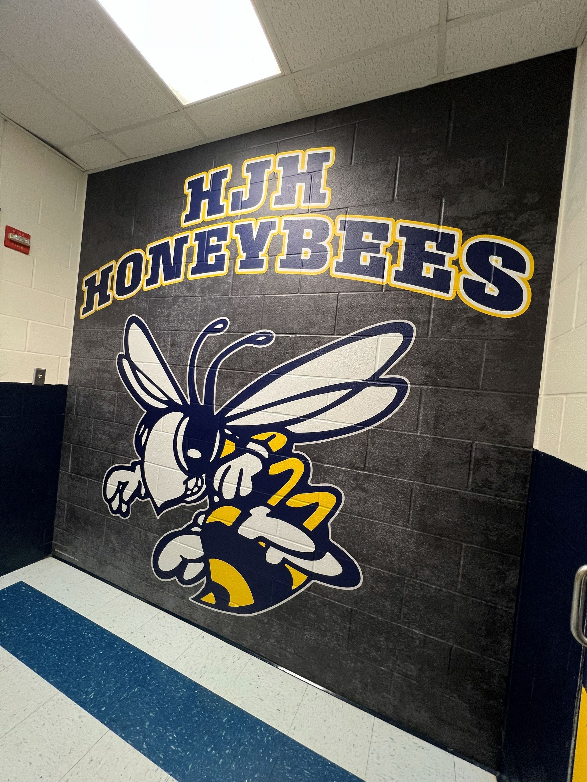 Overhead view of a black car with a person standing next to it on a paved road.