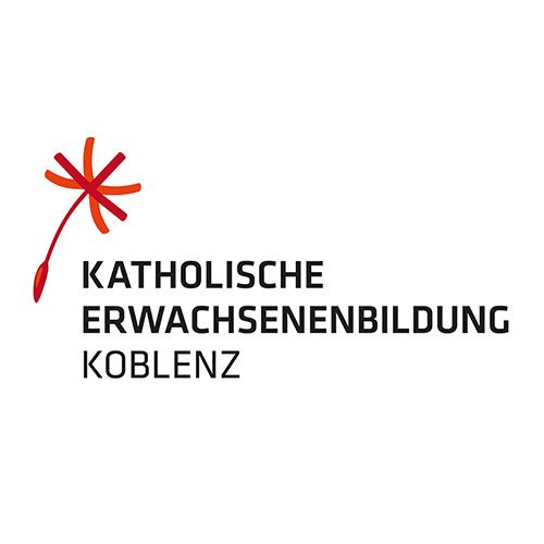 A logo for catholic erwachsenenbildung koblenz with a red star on a white background.