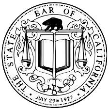 The State Bar of California seal: scales of justice, book, bear, and text in a circle.