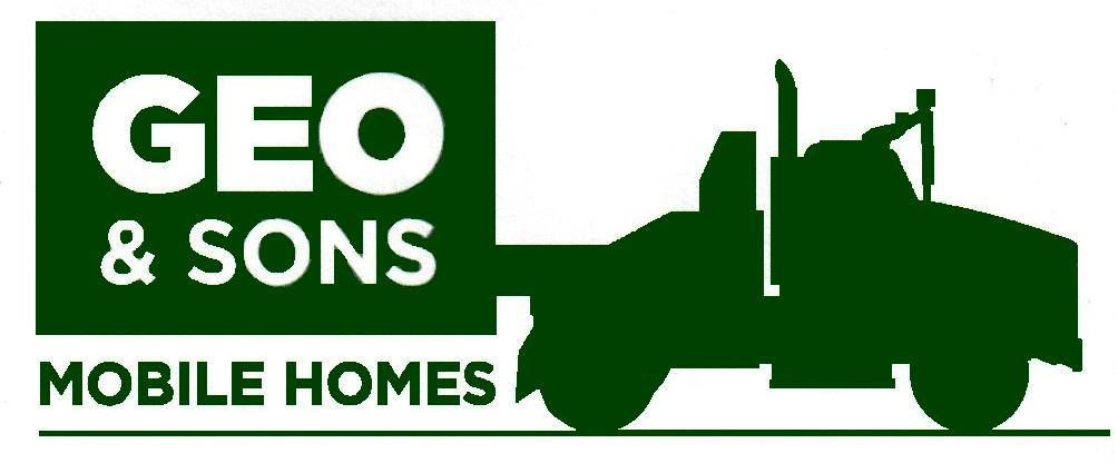 Green logo for Geo & Sons Mobile Homes. Truck silhouette on the right.