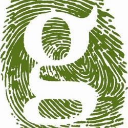 Green fingerprint stylized into a lowercase letter g on a white background