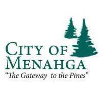 City of Menahga logo with pine trees.