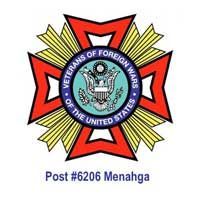 VFW Post #6206 Menahga logo: Red and gold Maltese cross, blue circle with US seal, text: 