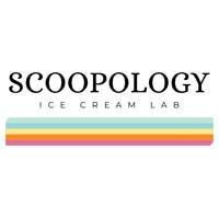 Scoopology Ice Cream Lab logo with text above a colorful horizontal bar.