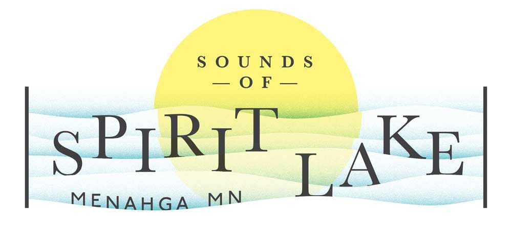 Logo: Sounds of Spirit Lake, Menahga MN, with yellow sun, blue water.