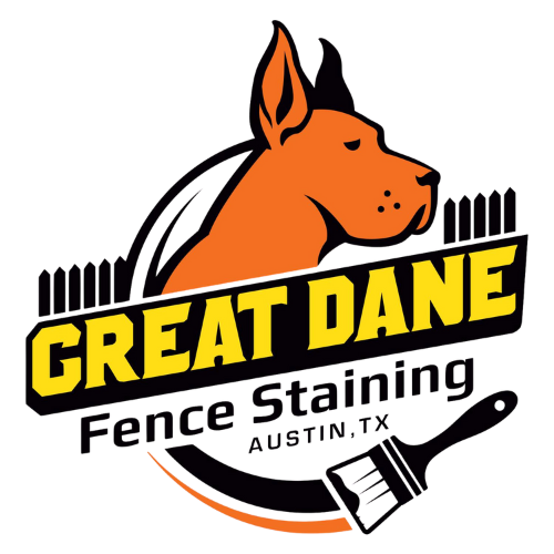Logo featuring a Great Dane, fence, and paintbrush;