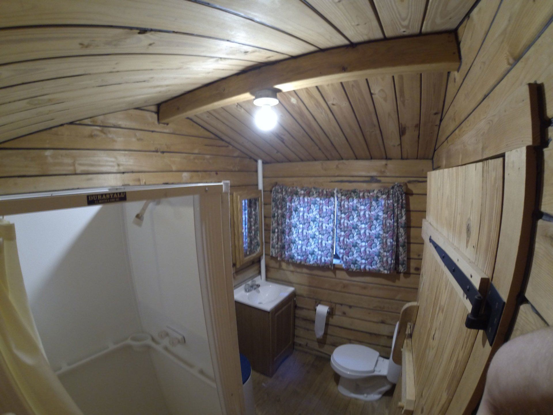 cabin interior bathroom at High Rock Lake Campground