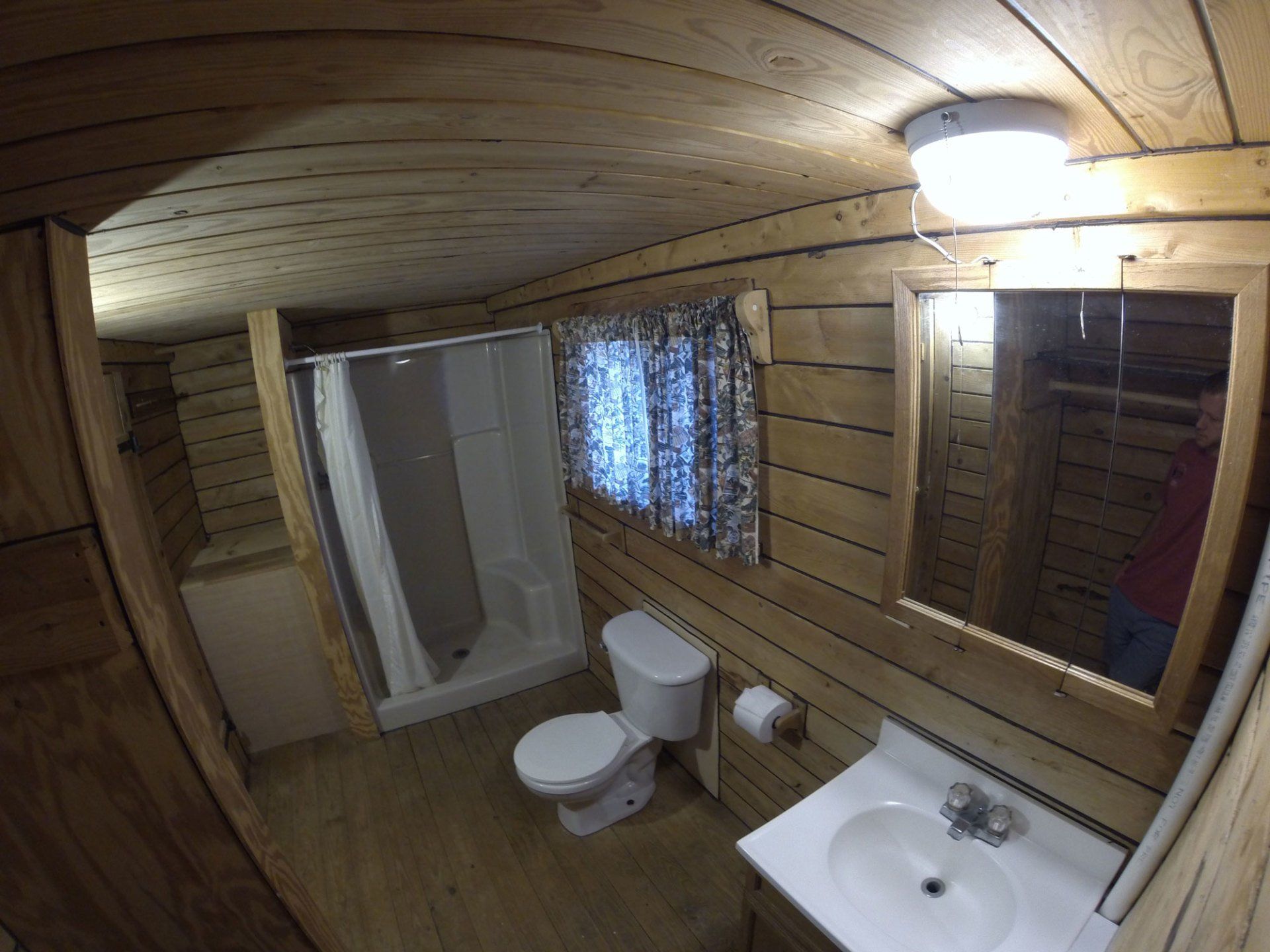 interior bathroom of cabin at High Rock Lake Campground