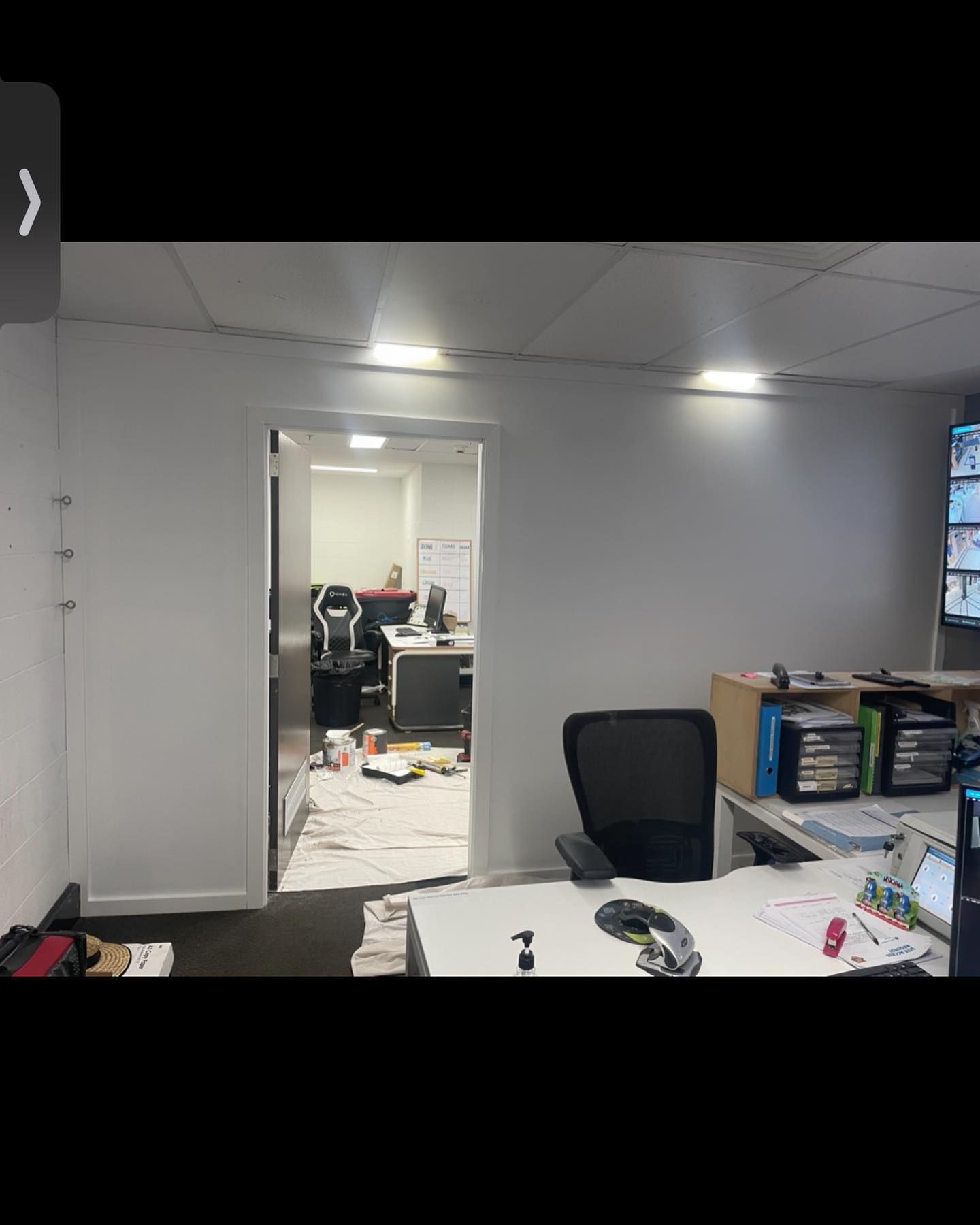 Office Interior, White Walls, Doorway to Another Office — Rowal Constructions in Cardiff, NSW