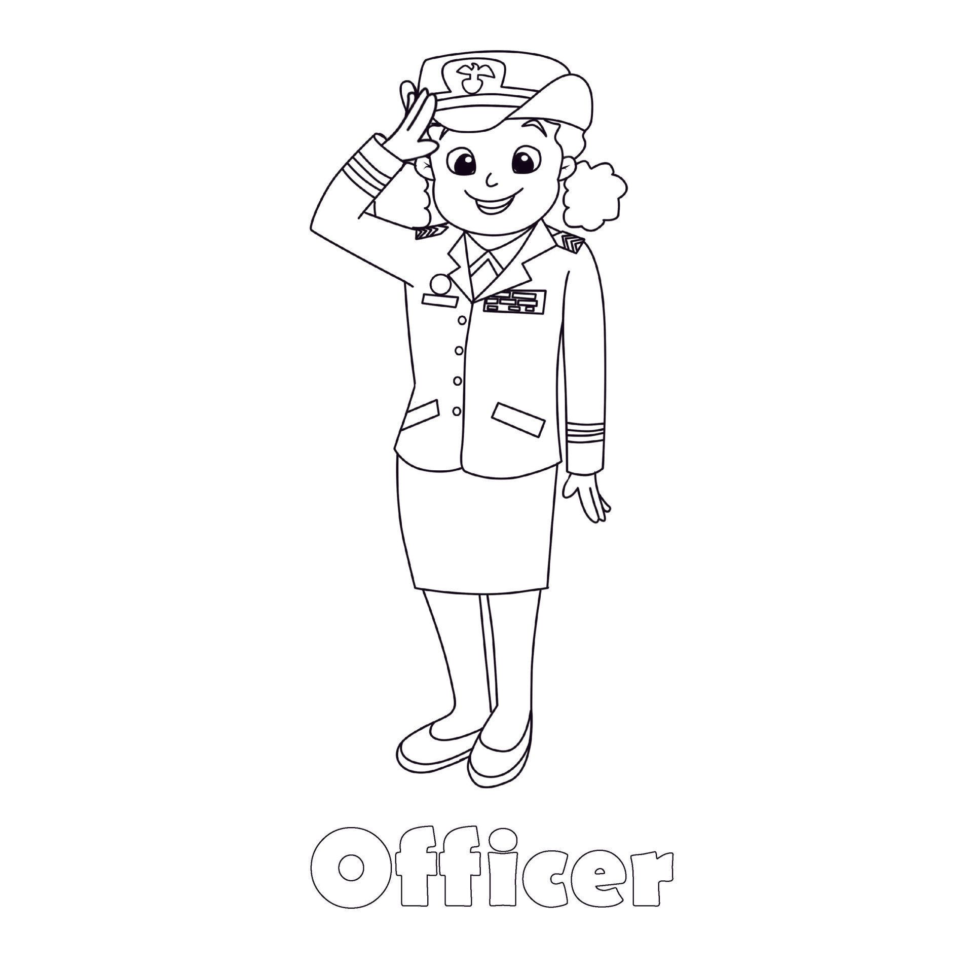 A black and white drawing of a police officer saluting.