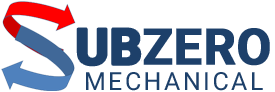 Logo for Subzero Mechanical: Red and blue arrows form the letter "S".  Dark blue text reads "UBZERO MECHANICAL".
