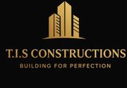 Gold logo of T.I.S Constructions: Buildings, company name, and tagline “Building for Perfection” on black background.