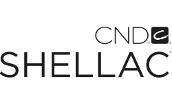 Logo CND Shellac. Nome del marchio in caratteri grandi, con la scritta CND in piccolo sopra e un'icona quadrata.