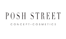 Logo per Posh Street, concept cosmetics; testo nero su sfondo bianco.