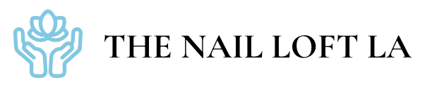 Logo for The Nail Loft LA with a blue hand and lotus icon and black text