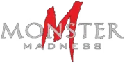 Monster Madness logo with gray text and a red jagged M on a white background