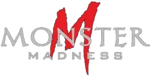 Monster Madness logo with gray text and a red jagged M on a white background