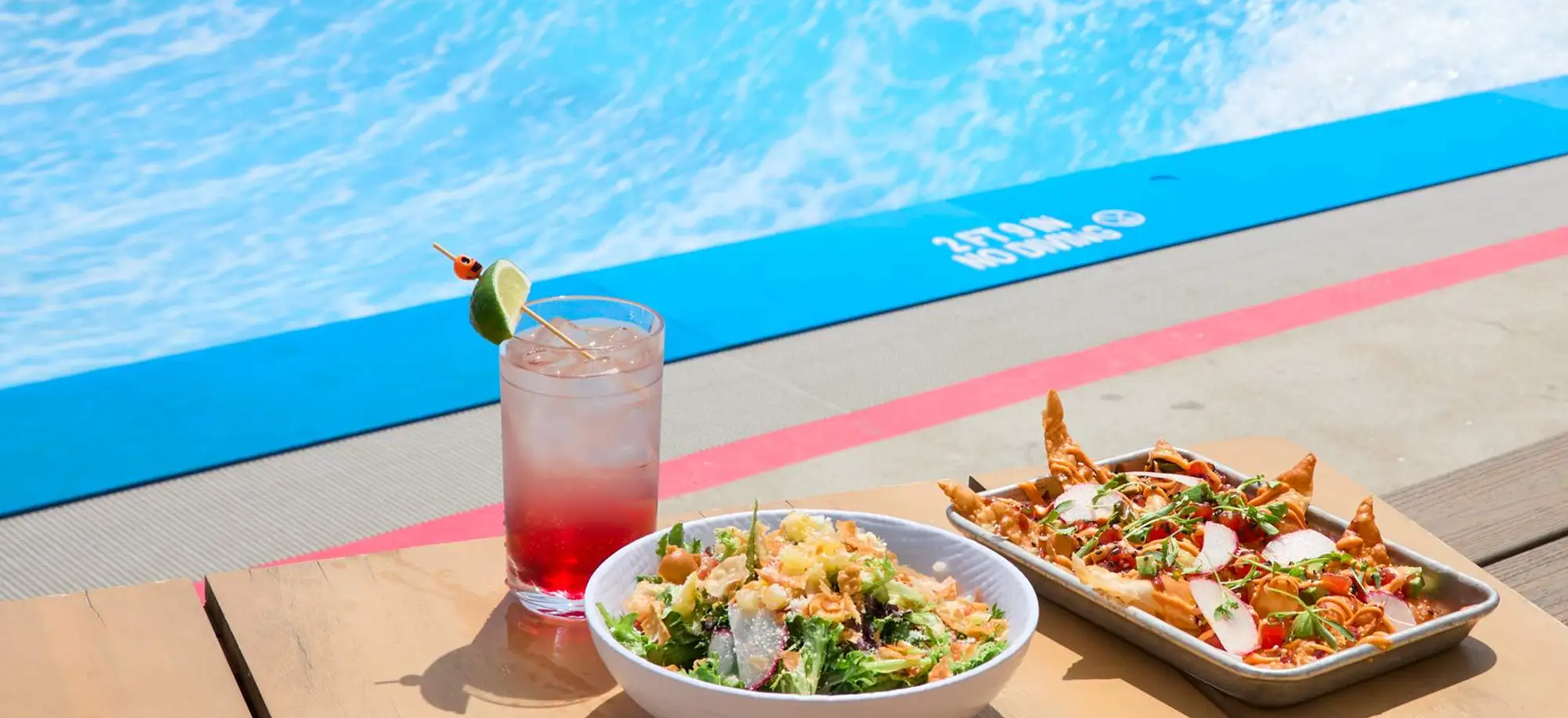 Meal by a wave pool