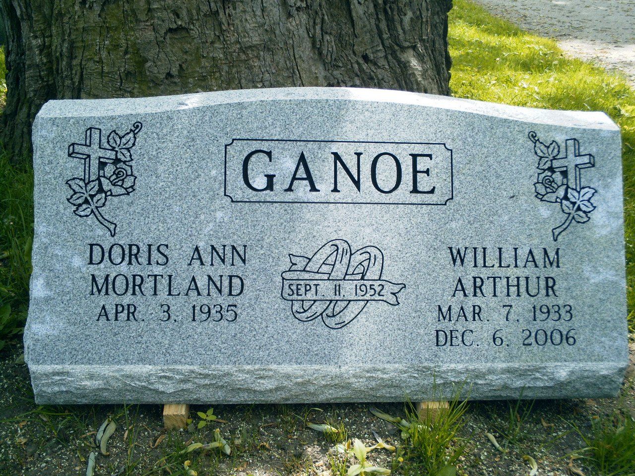 3 Ft. Double Slant White Marble Color With Cross Engravings — Willoughby, OH — Northcoast Memorials