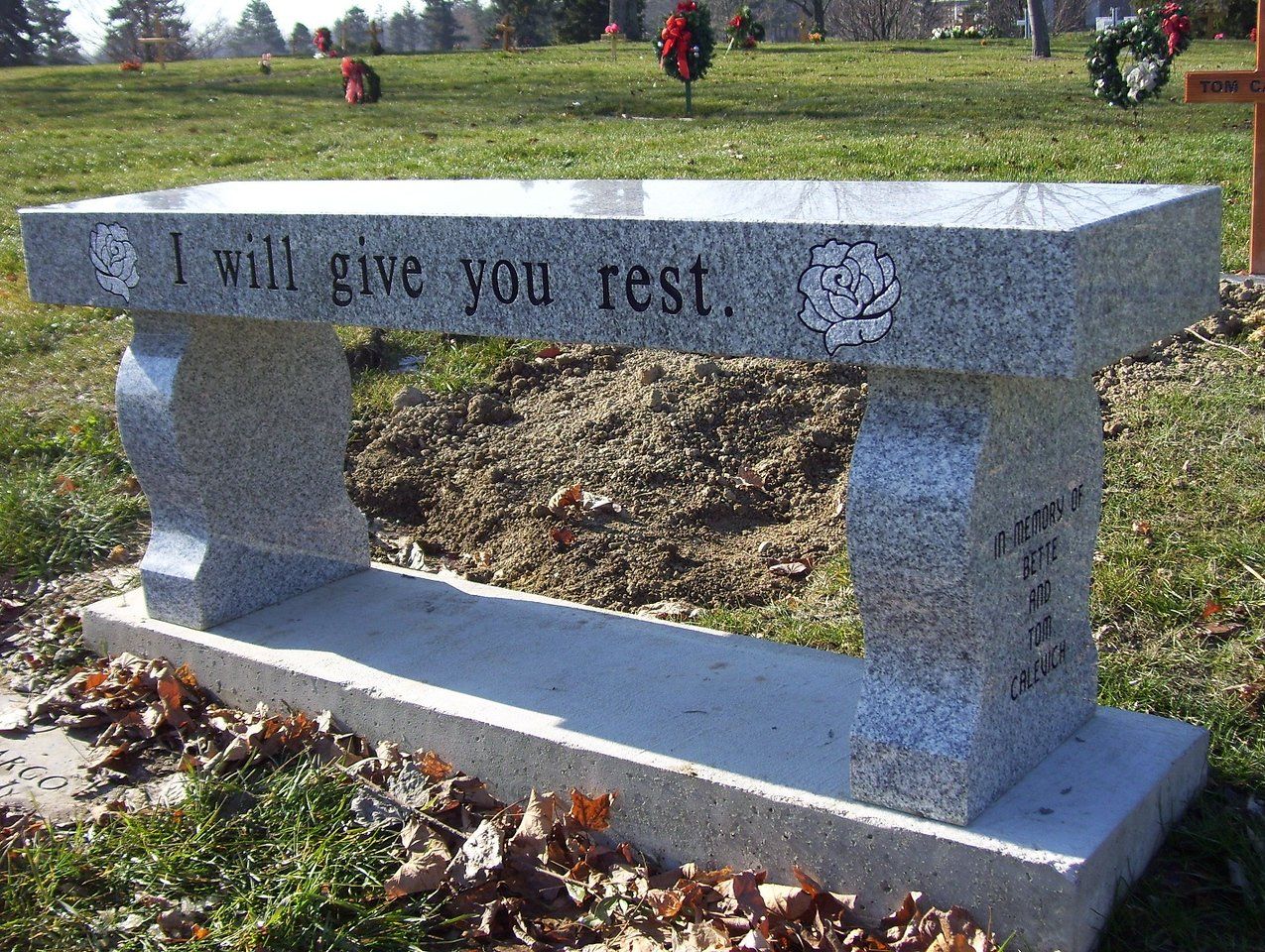 Granite Bench With Carved Rose — Willoughby, OH  —  Northcoast Memorials