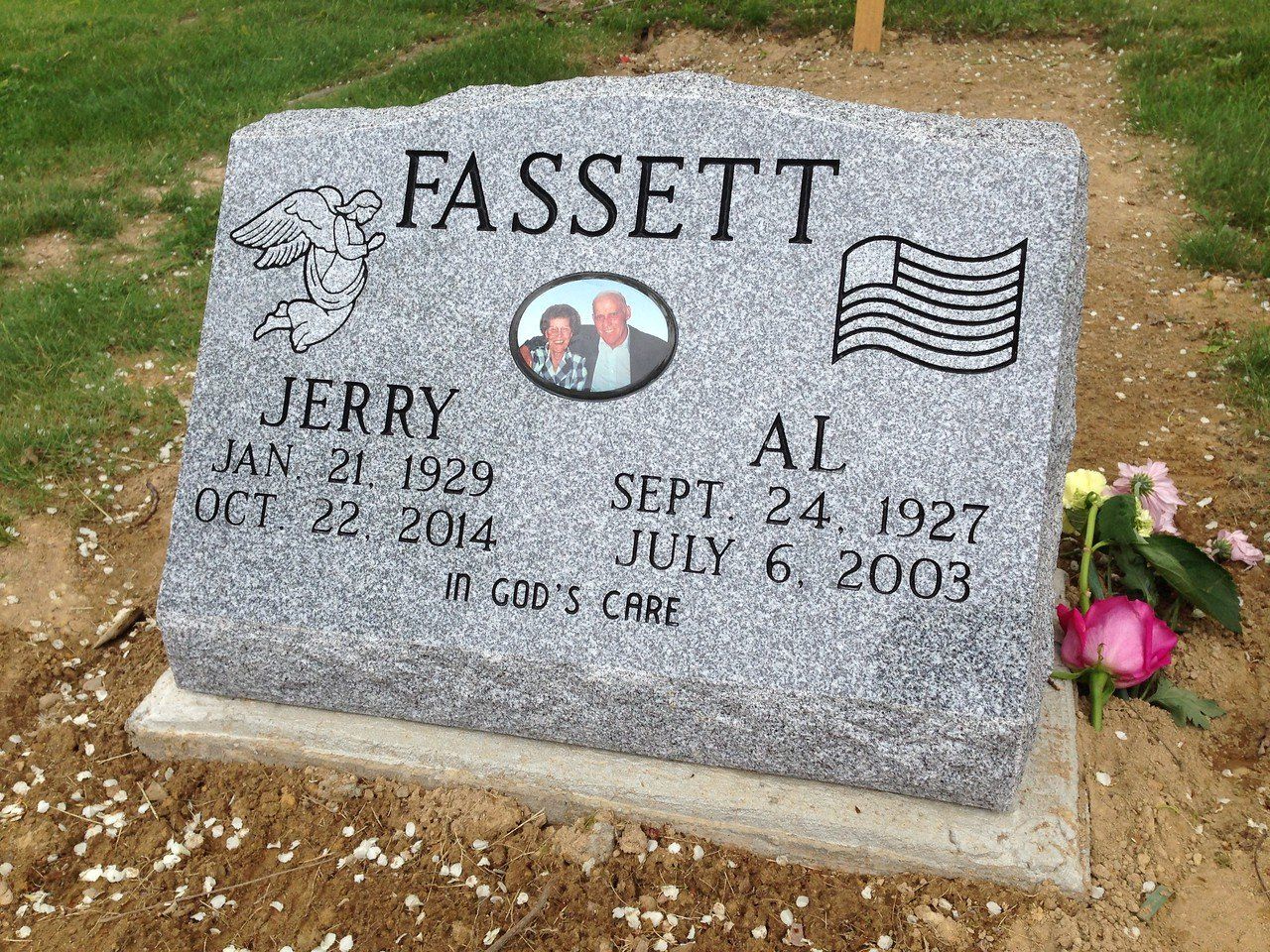 3 Ft. Double Slant Greyish White Color With Engravings — Willoughby, OH — Northcoast Memorials