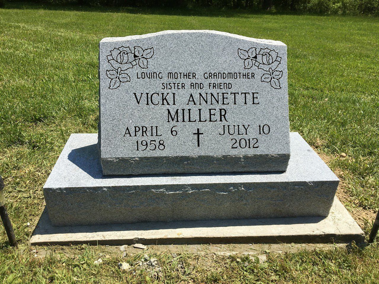 Single Slant With Base Antique White Colored With Flower Engraved — Willoughby, OH — Northcoast Memorials
