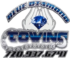 Blue Diamond Towing logo with hands holding a blue diamond, and the phone number 720.937.6741.