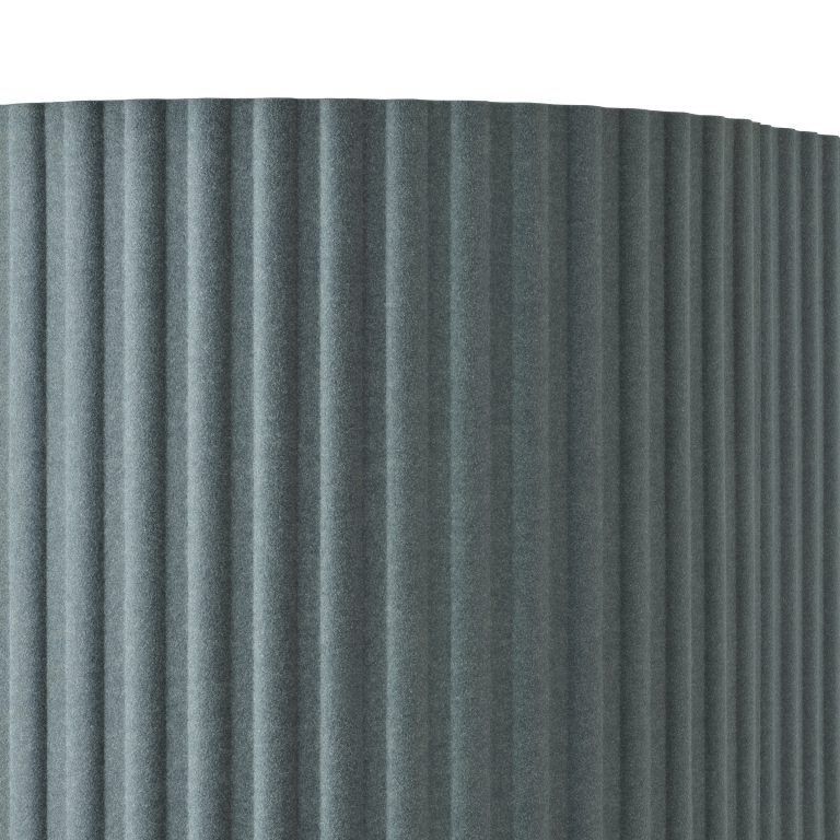 Gray vertically striped fabric surface with a curved white edge at the top