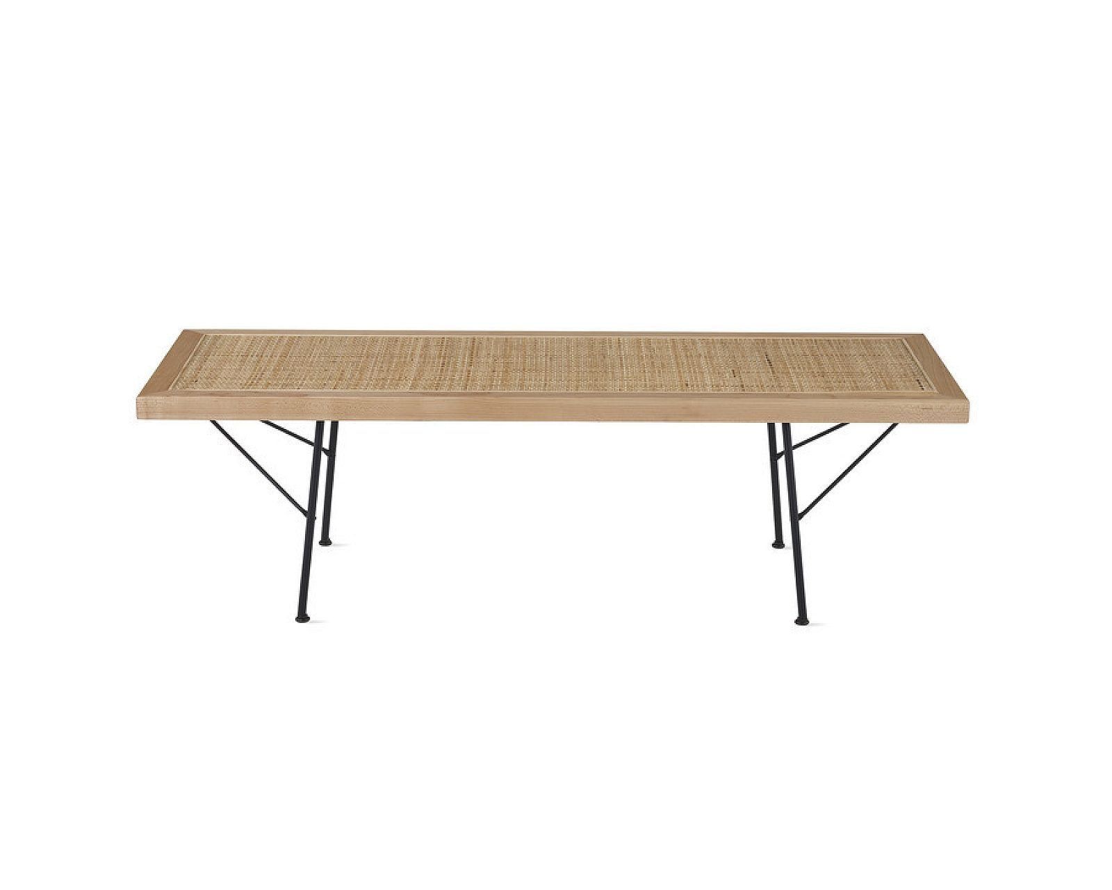 Rectangular woven tabletop on folding metal legs, shown against a white background