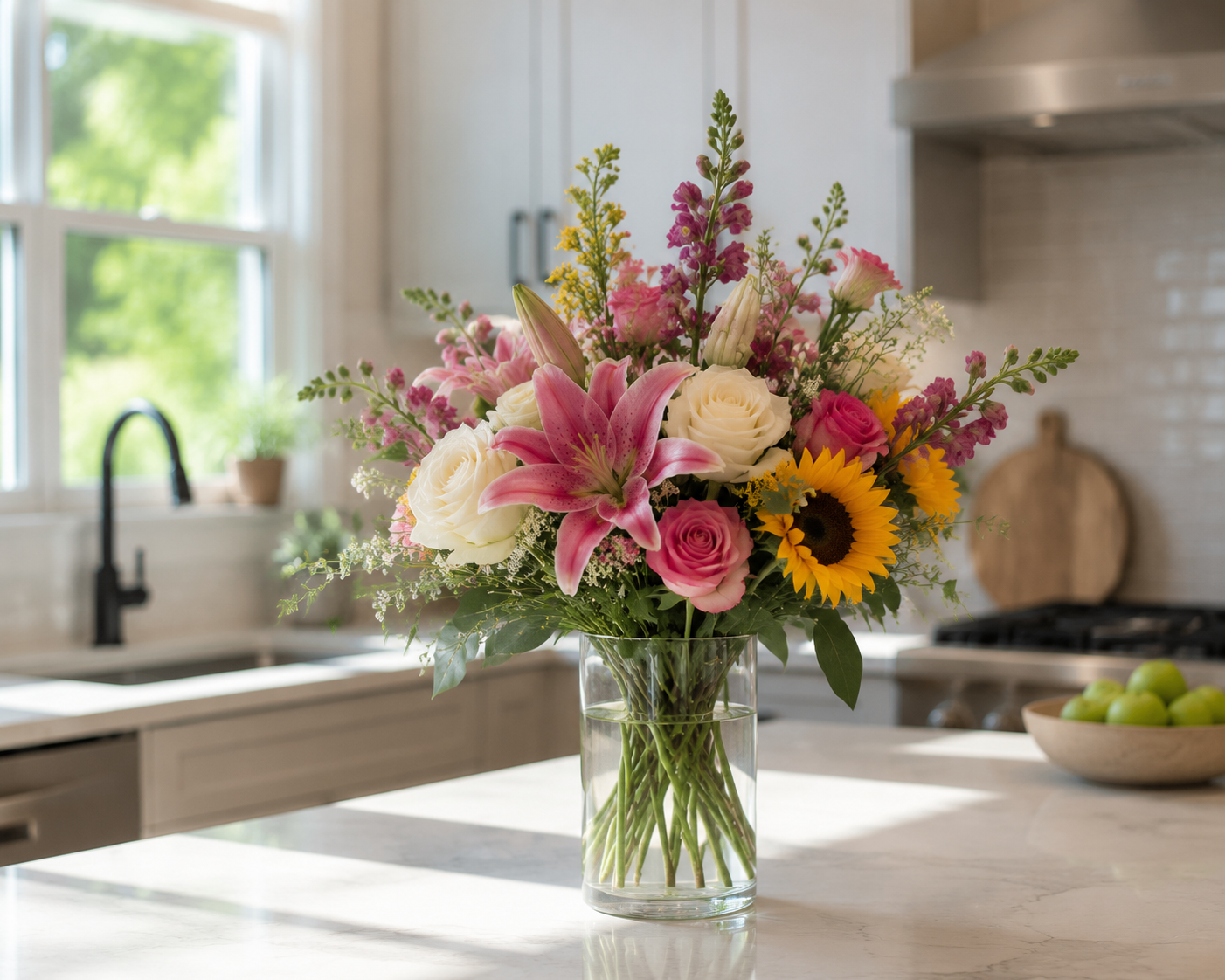 fresh cut flowers in vase with flower care tips