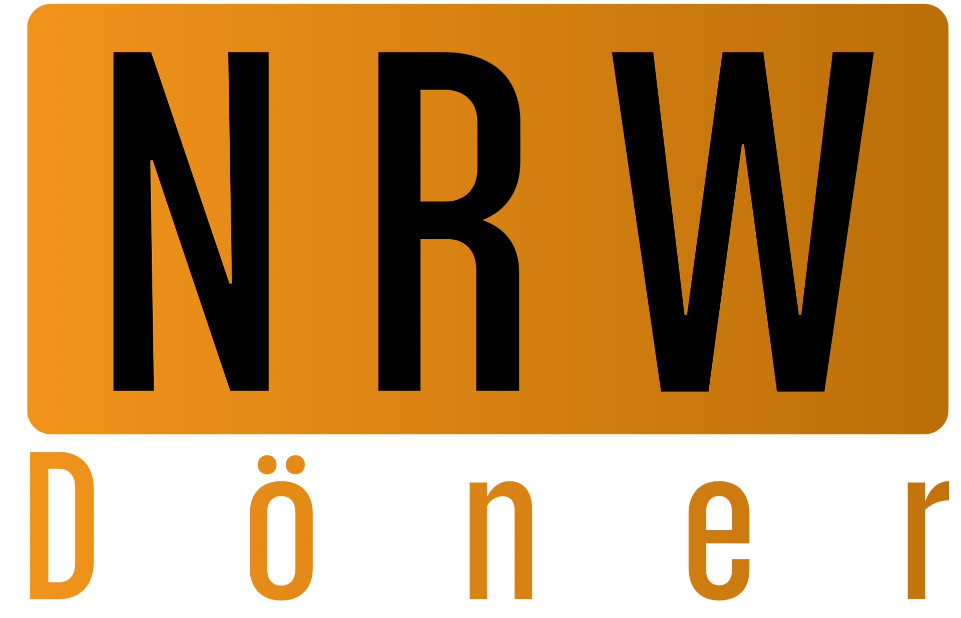 Logo für NRW Döner: Schwarze Buchstaben „NRW“ auf einem goldenen Rechteck über dem Wort „Döner“.