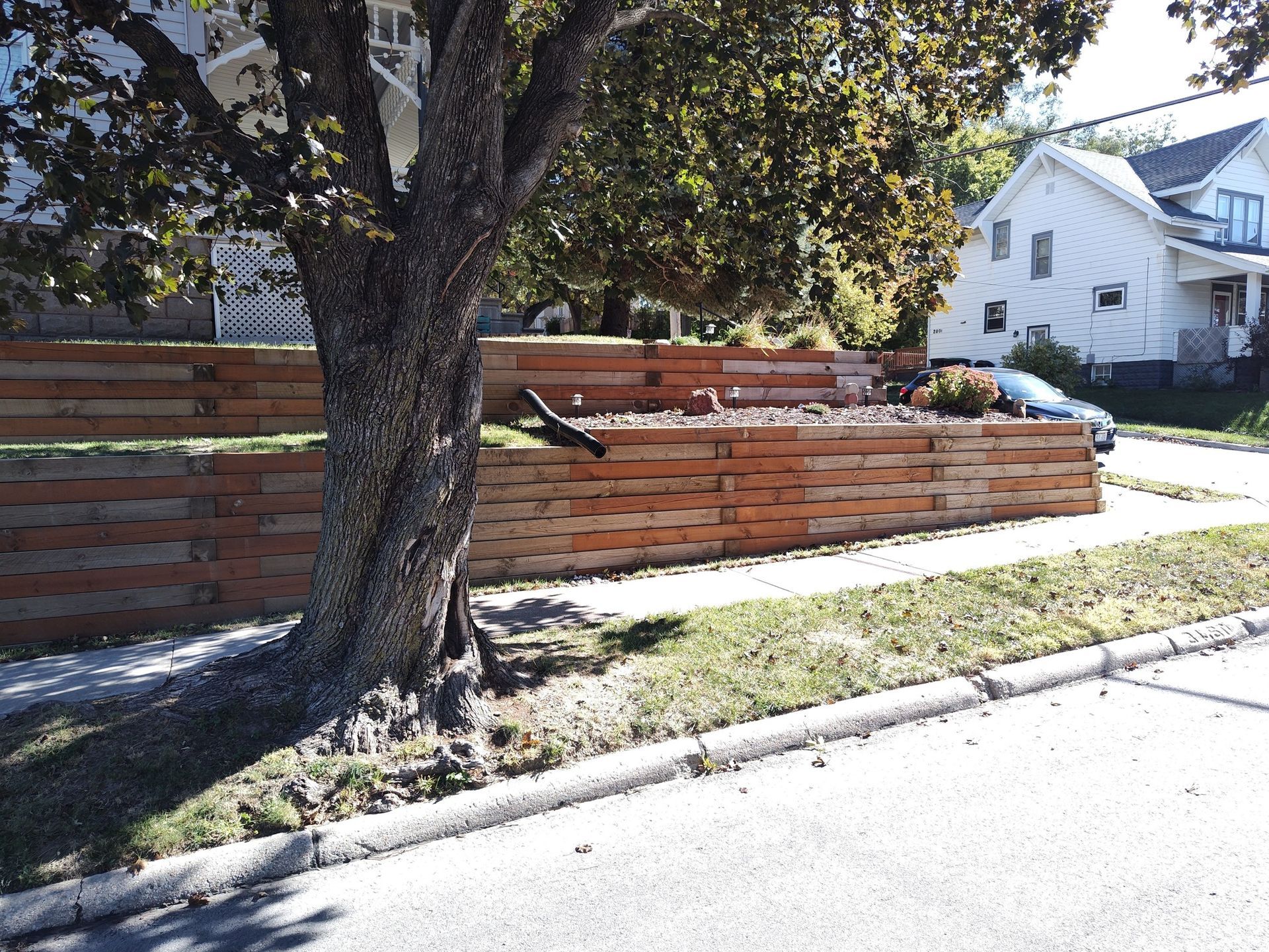 Tree Near Wooden Wall - Omaha, Nebraska - Mascoutah, IL - Jensen Retaining Walls