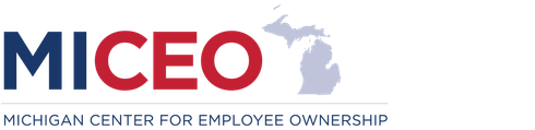 A logo for the michigan center for employee ownership