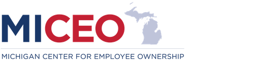 A logo for the michigan center for employee ownership