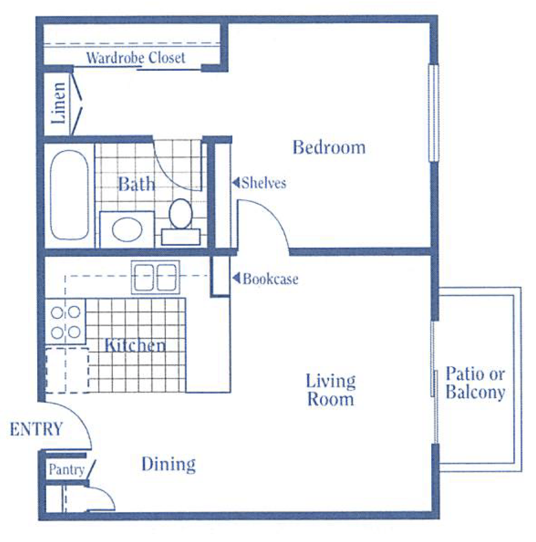 A floor plan of a bedroom apartment with a balcony