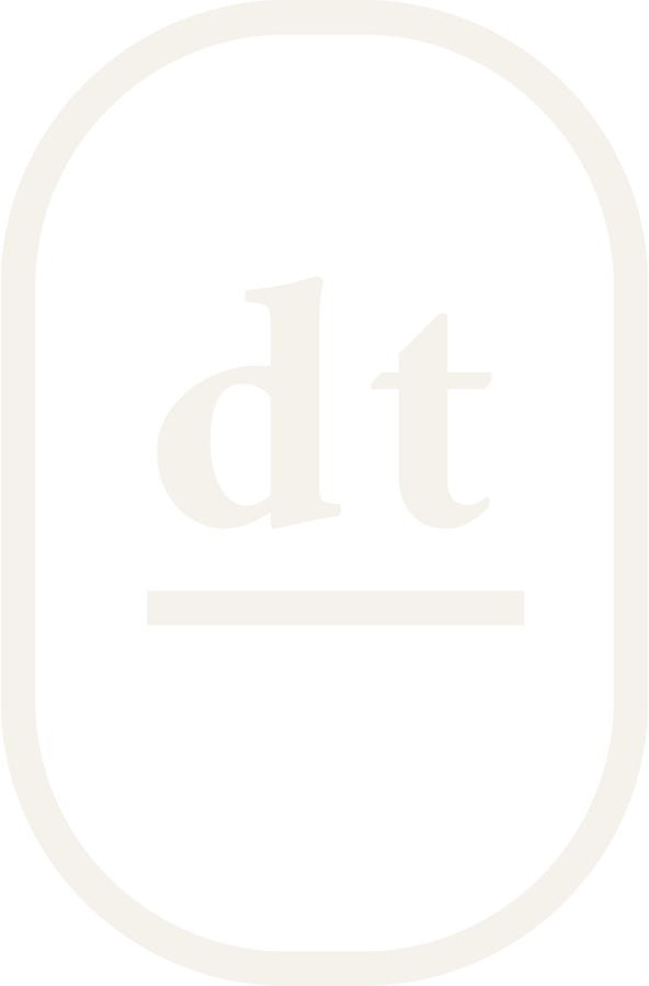 A white circle with the letter dt inside of it.