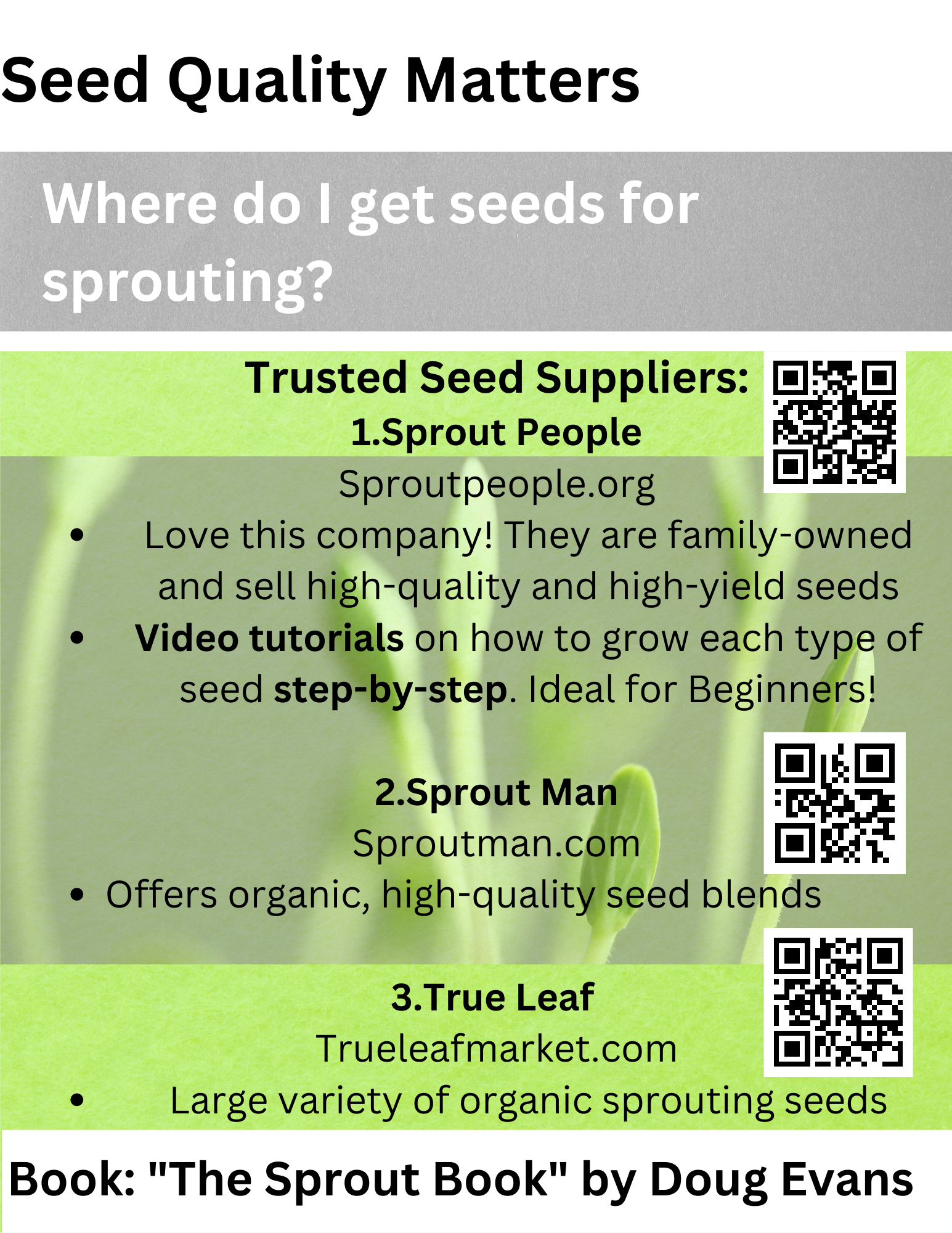 A poster that says seed quality matters where do i get seeds for sprouting