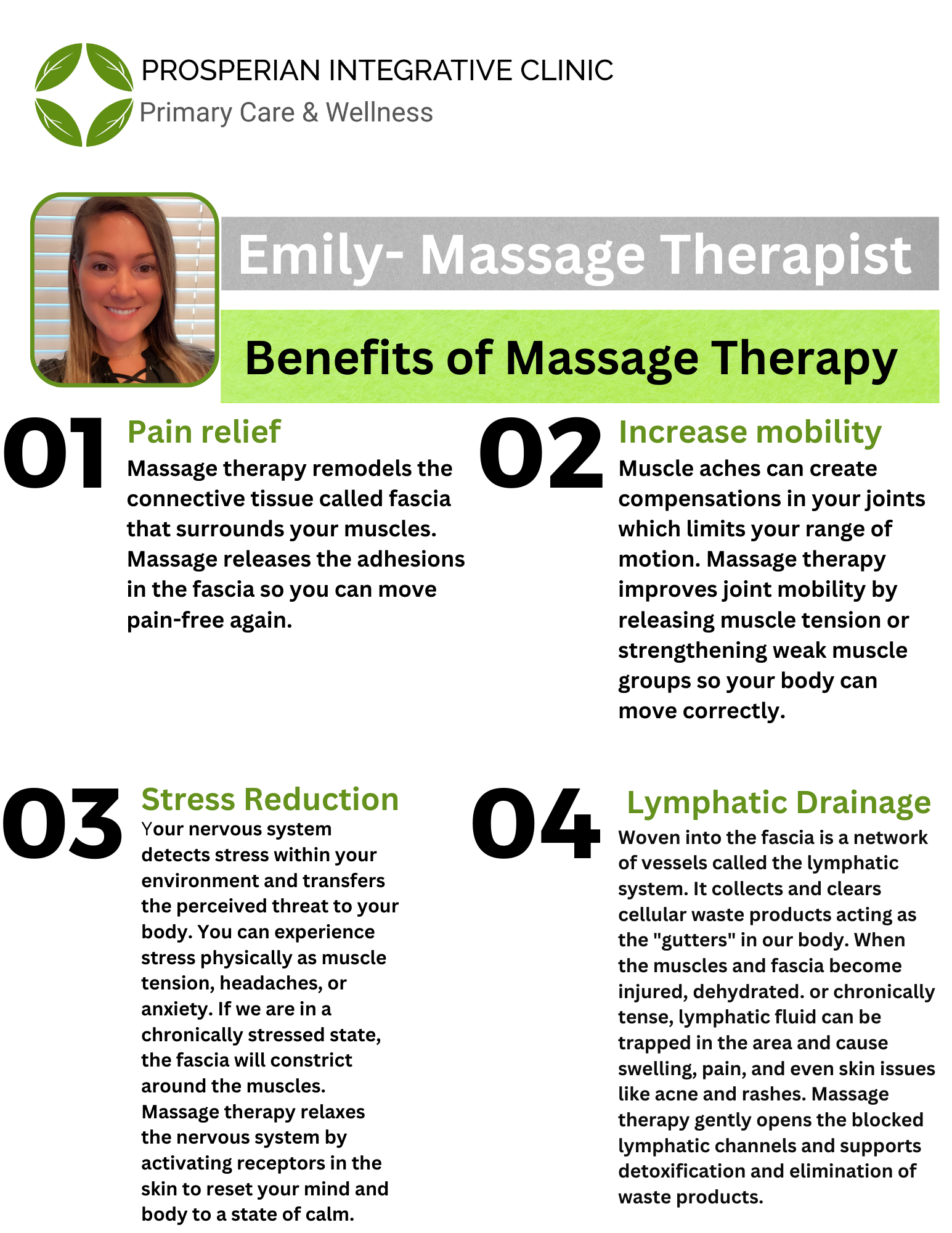 Emily massage therapist benefits of massage therapy