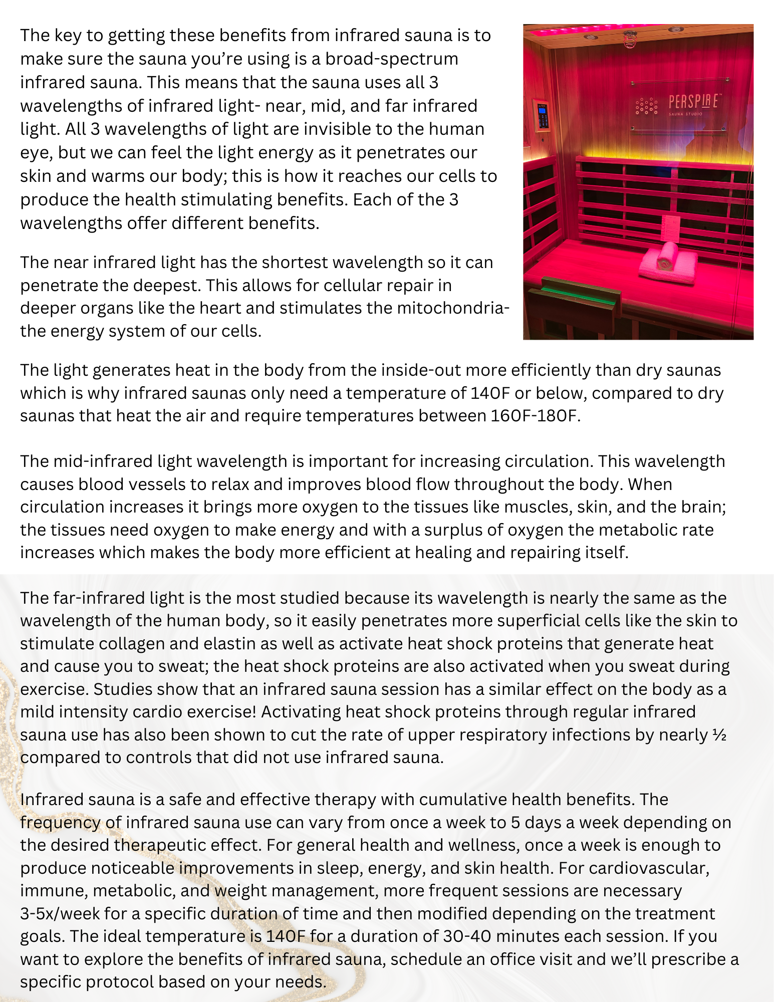 There is a picture of a sauna in the middle of a page of text.