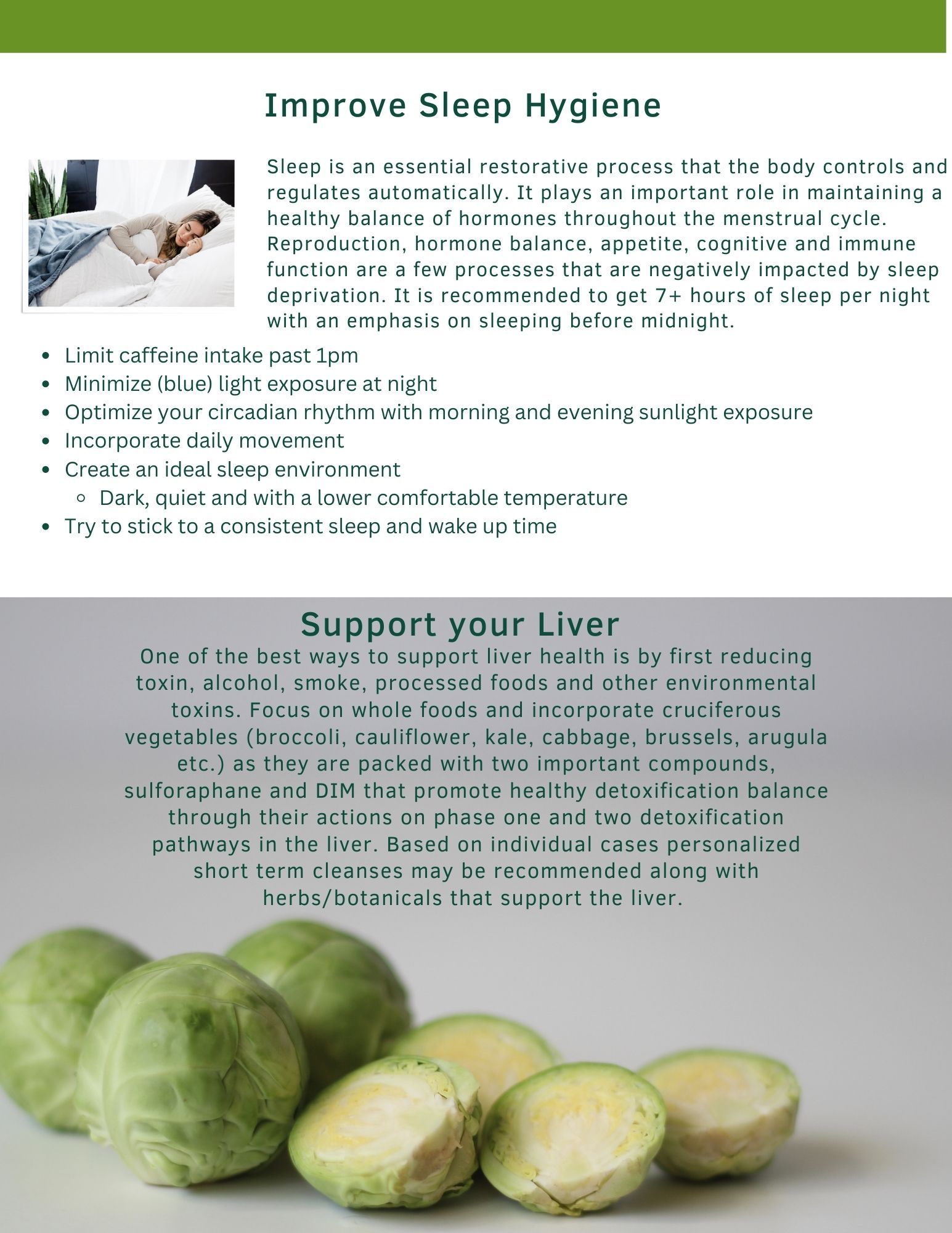 A page that says improve sleep hygiene and support your liver