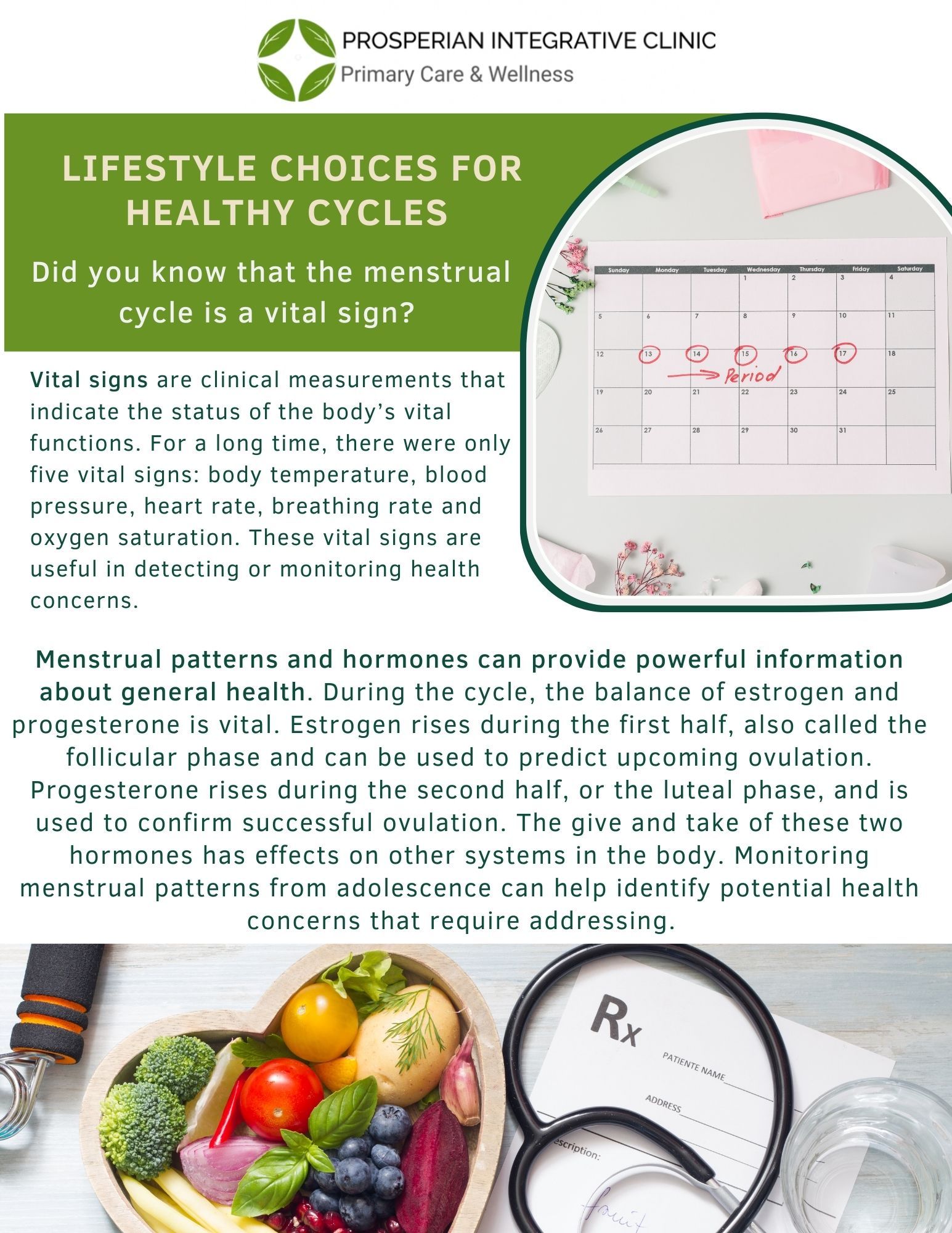 A flyer about lifestyle choices for healthy cycles.