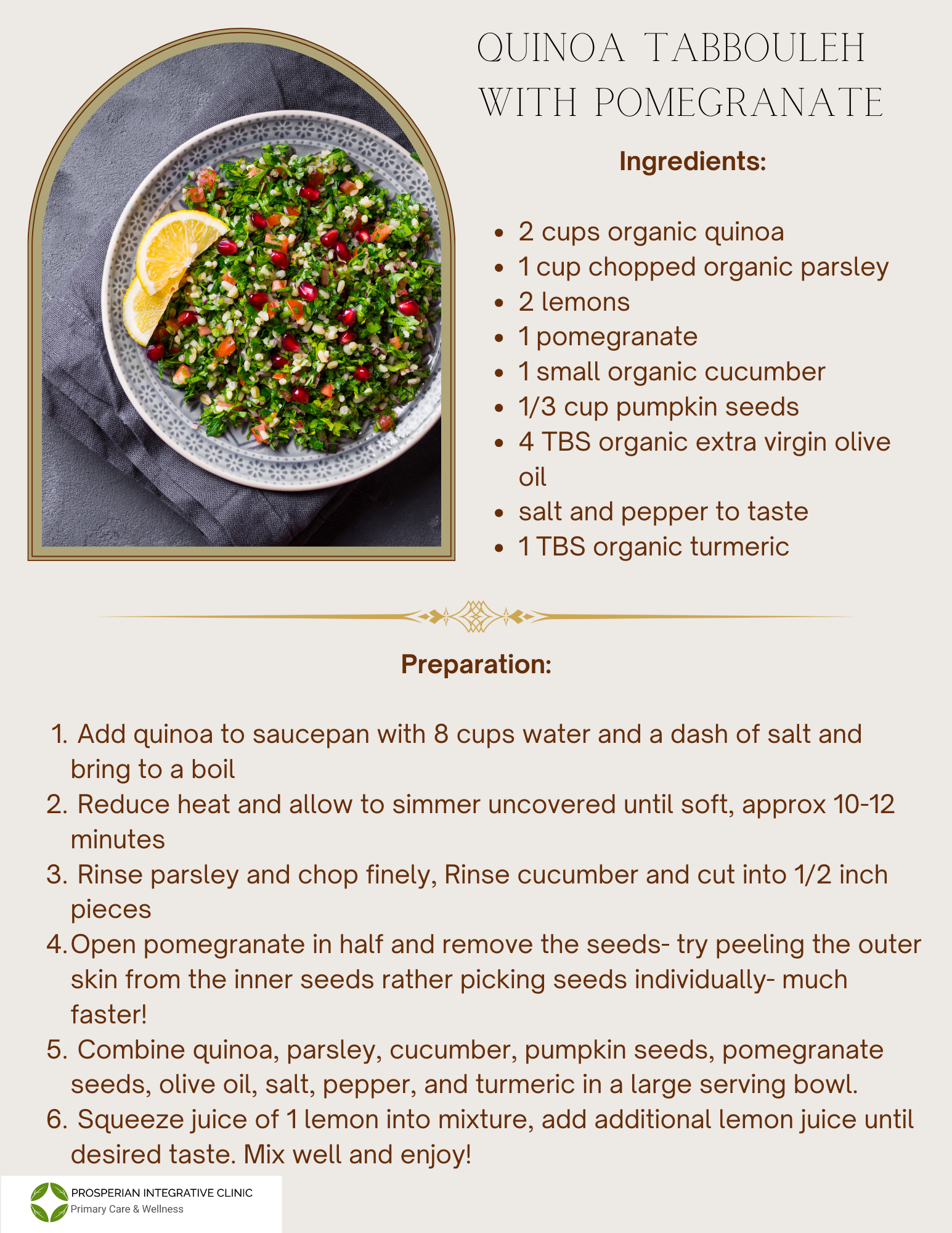 A recipe for a salad with quinoa and pomegranates