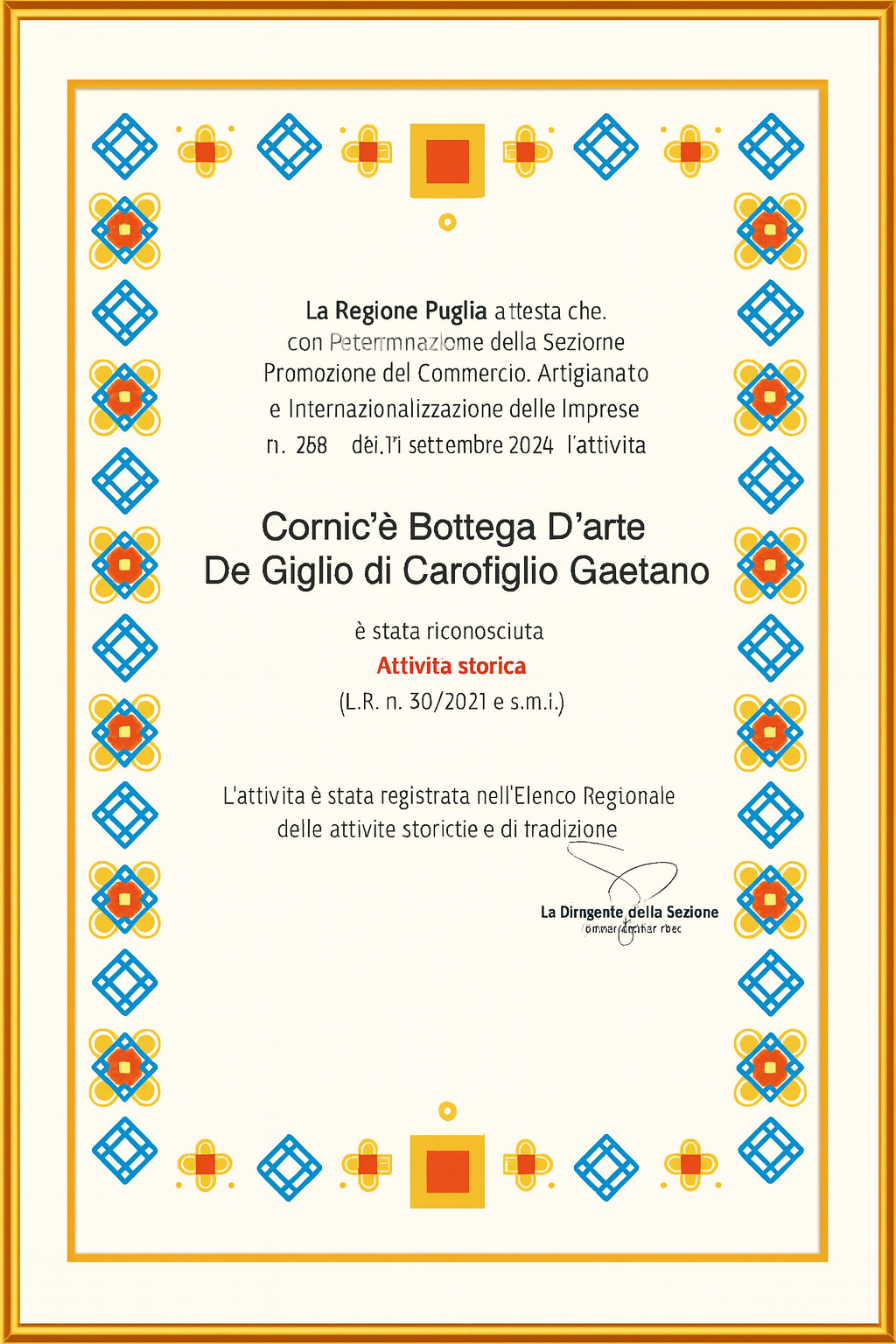 Cornice Bottega D'arte De Giglio di Carofiglio Gaetano